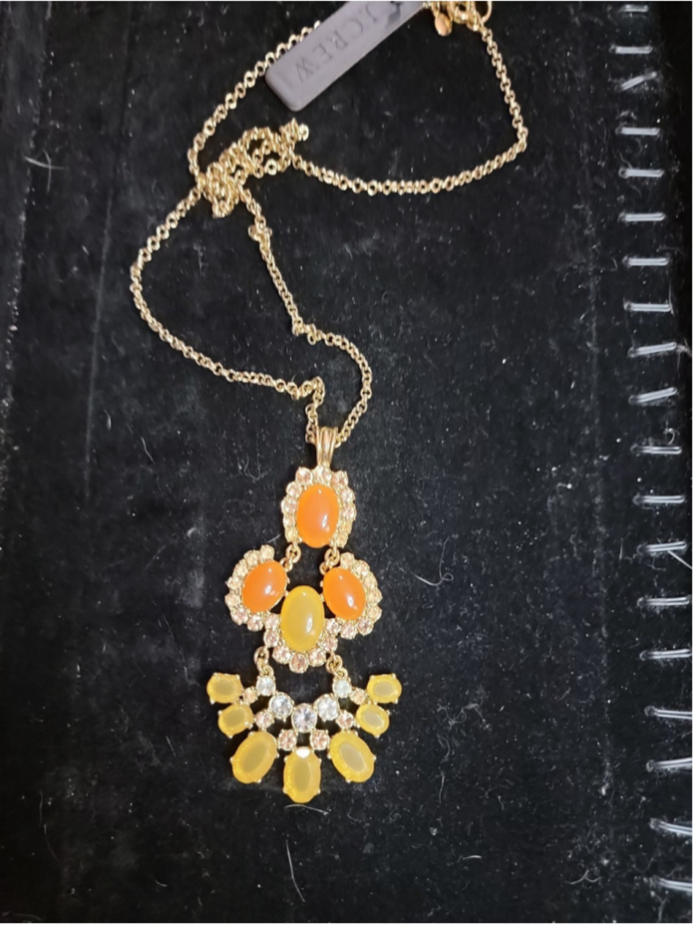J Crew Orange Yellow Rhinestone Gold Tone 32" Pendant Necklace Signed Nwt